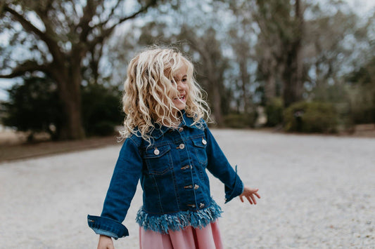 Kids Denim Long Sleeve Fringe Jacket