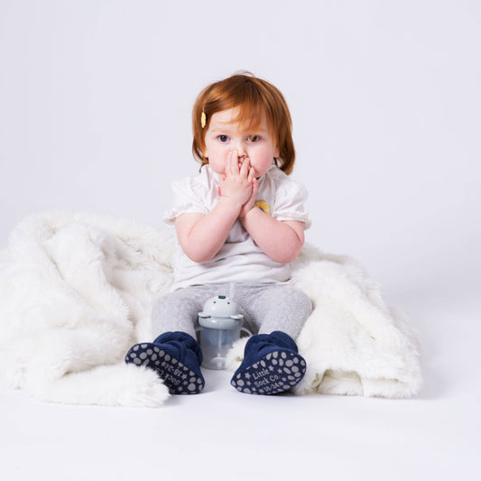 Stay-on, Non-Slip Booties - Perfect pram Slipper and Baby Carrier boot - Navy Corduroy: 18-24 months