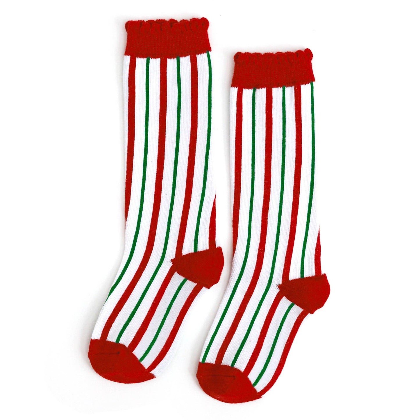 Candy Cane Striped Scalloped Knee High Socks: 1.5-3 YEARS