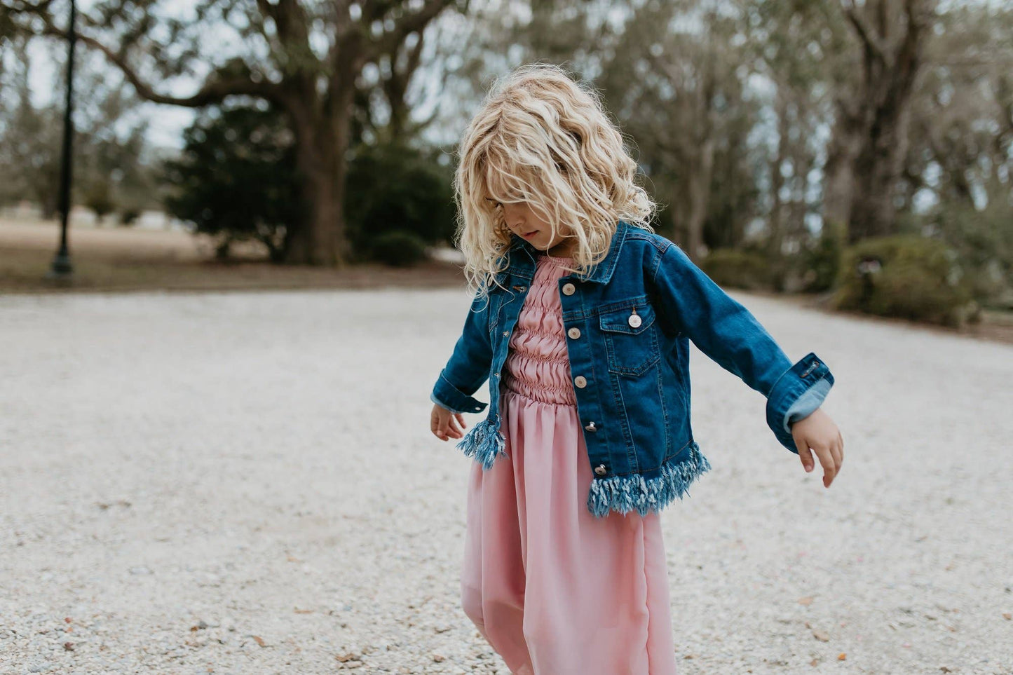 Kids Denim Long Sleeve Fringe Jacket