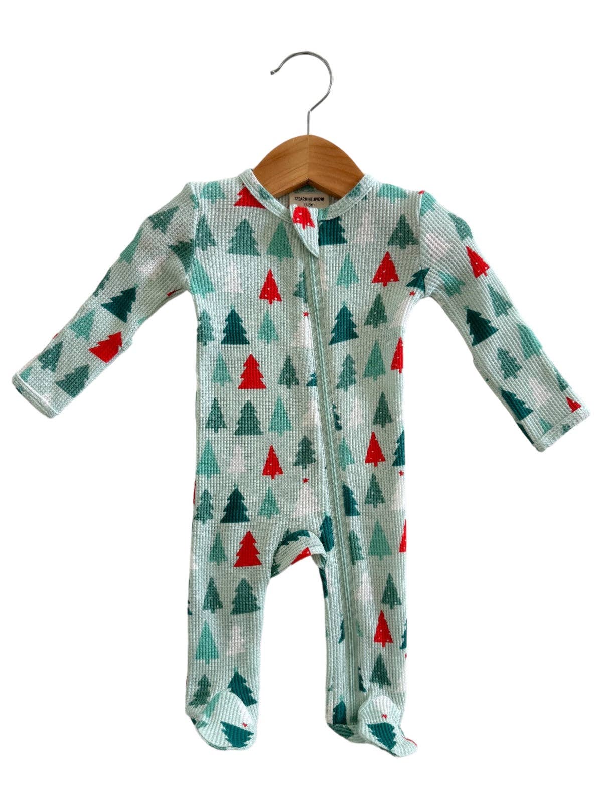 Organic Waffle Basic Zip Footie, Festive Firs