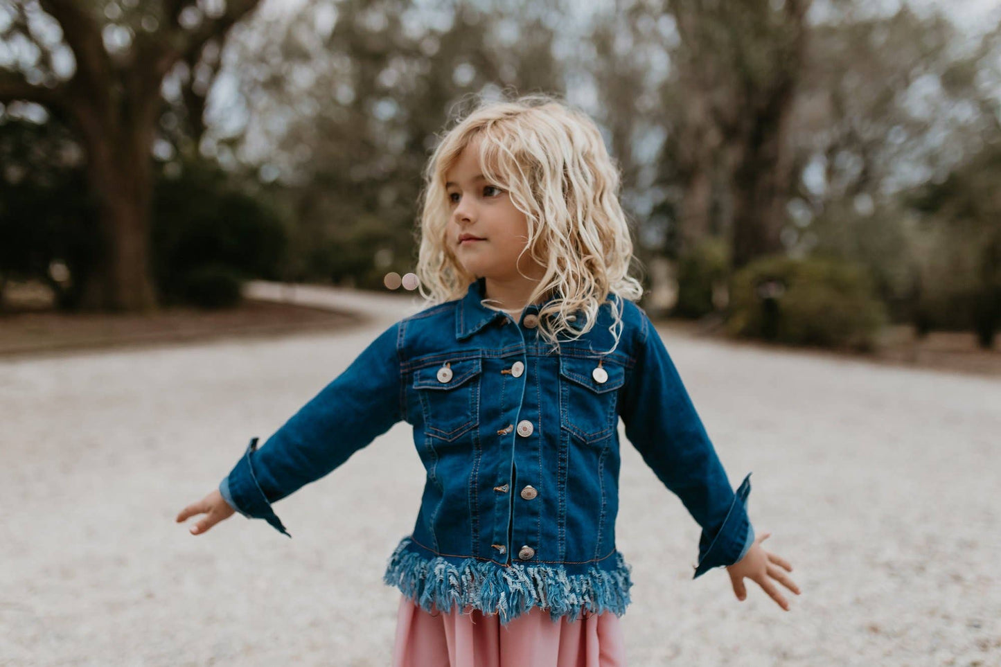 Kids Denim Long Sleeve Fringe Jacket