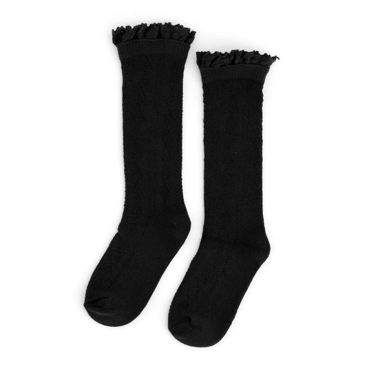 Black Fancy Lace Top Knee High Socks: 0-6 MONTHS