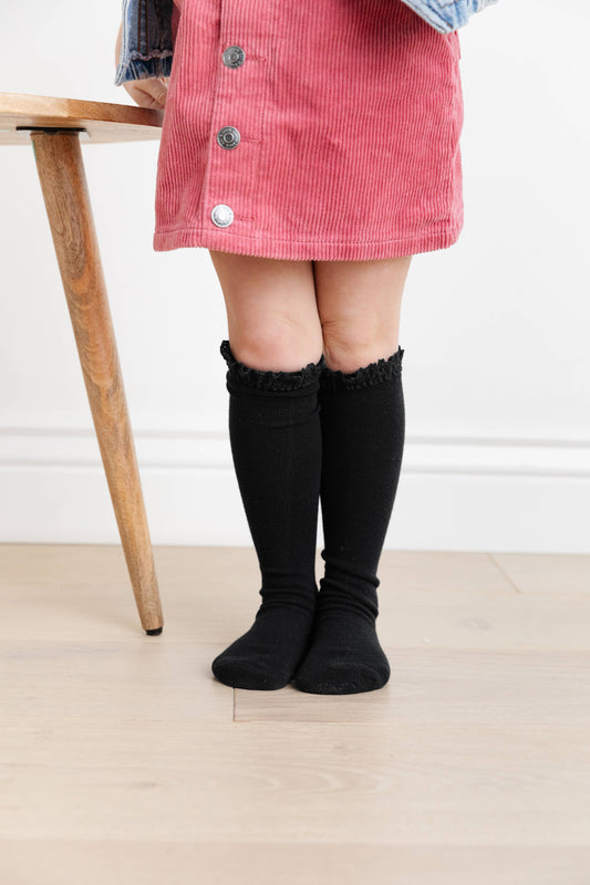 Black Lace Top Knee Highs: 7-10Y