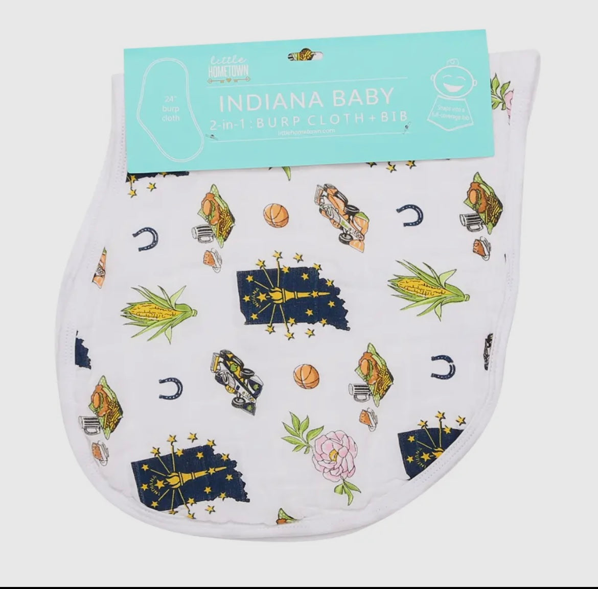 Indiana 2 in 1 Burp Cloth and Bib