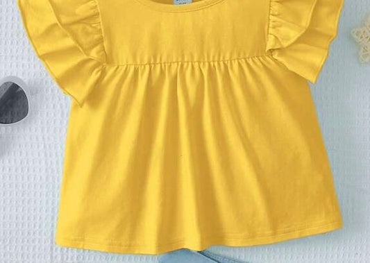 Knitted Round Neck with Ruffle Trim Tee