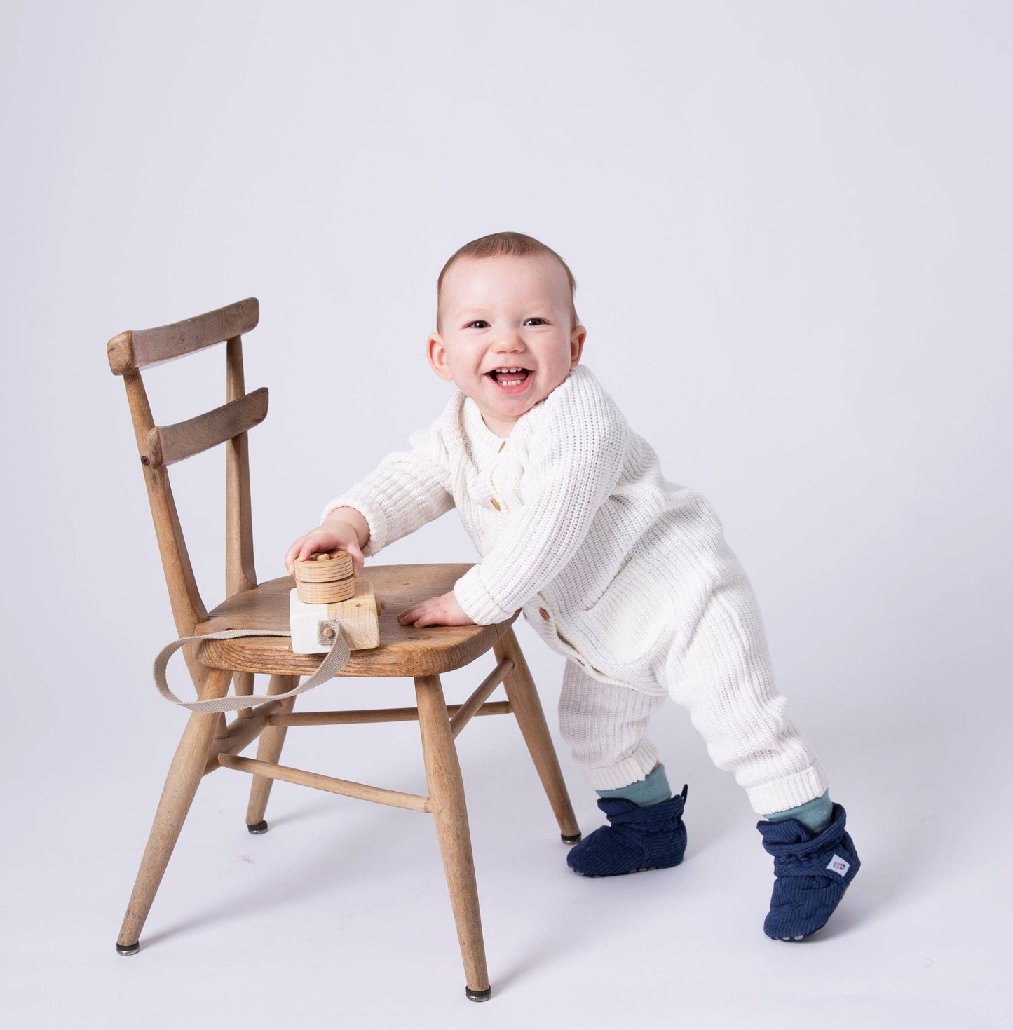 Stay-on, Non-Slip Booties - Perfect pram Slipper and Baby Carrier boot - Navy Corduroy: 18-24 months