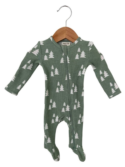 Organic Waffle Basic Zip Footie, Alpine Trees: