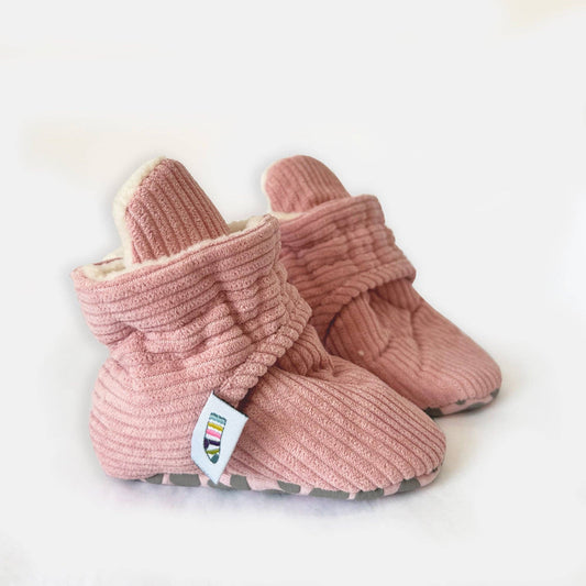 Stay-on, Non-Slip Booties - Perfect pram Slipper or Baby Carrier boot - Pink Corduroy: 18-24 months