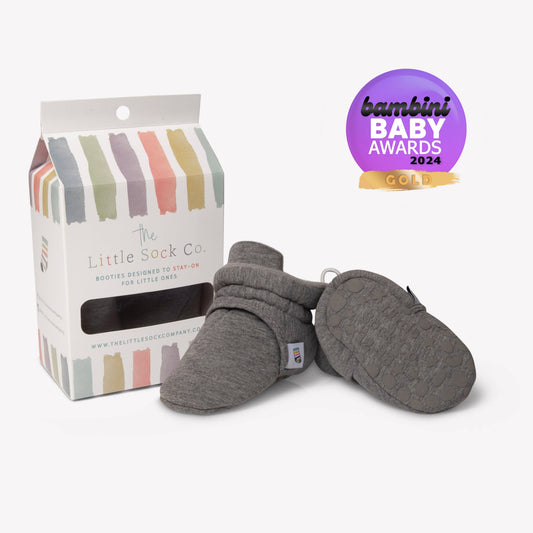 Stay-on, Non-Slip Booties - Perfect pram Slipper and Baby Carrier boot - Slate Cotton: 12-18 months